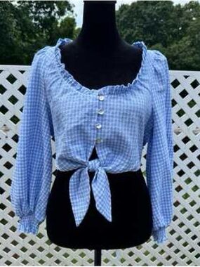 Blue Gingham ZARA crop top checkered size large women’s